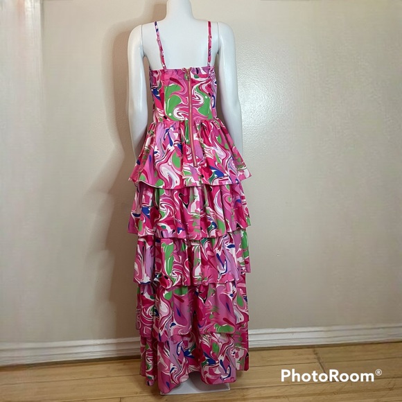 Bohemian pink multi ruffle high low maxi dress - Picture 2 of 14